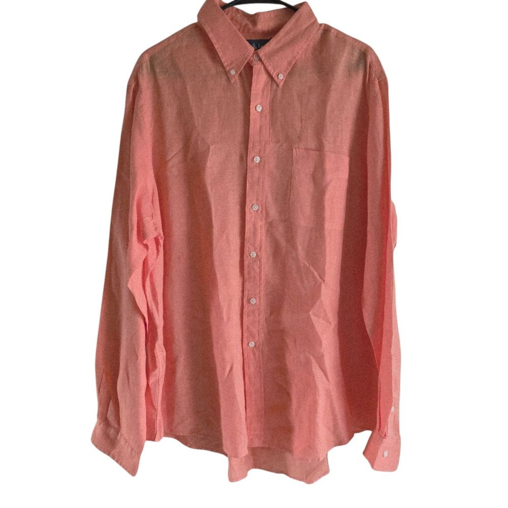 Ralph Lauren Custom Fit Men’s XL Linen Button Down Shirt Resort Coastal Salmon